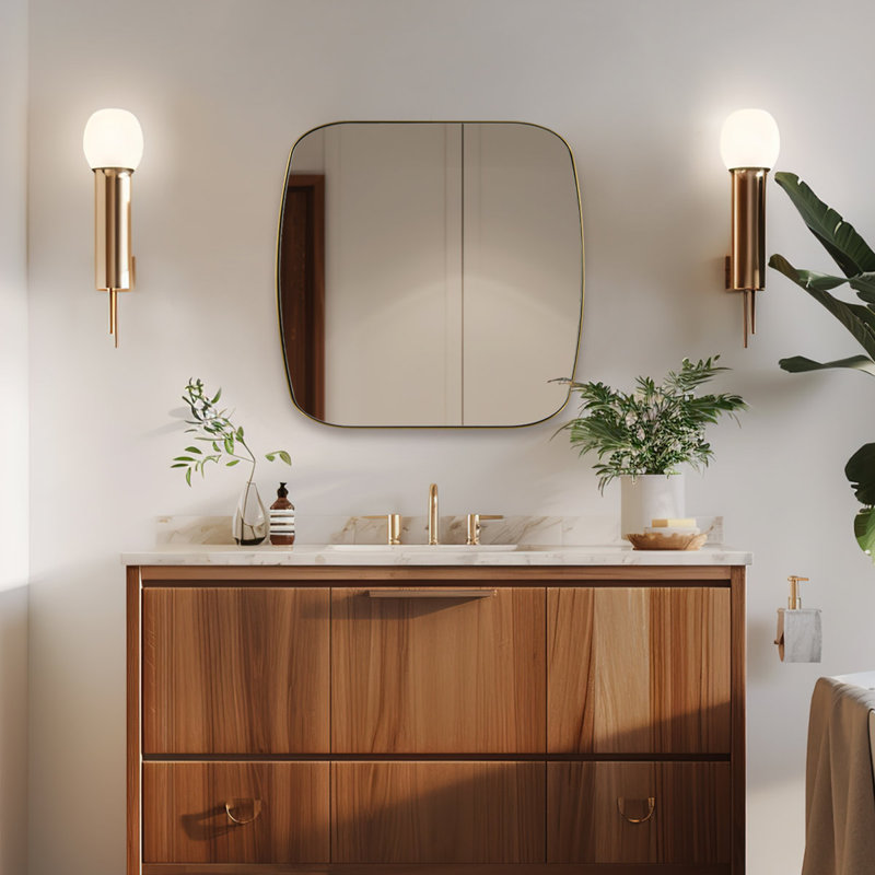 Modern Oblong Oval Bathroom Vanity Mirror | Stainless Steel Frame, Brushed Gold, 24" x 24"