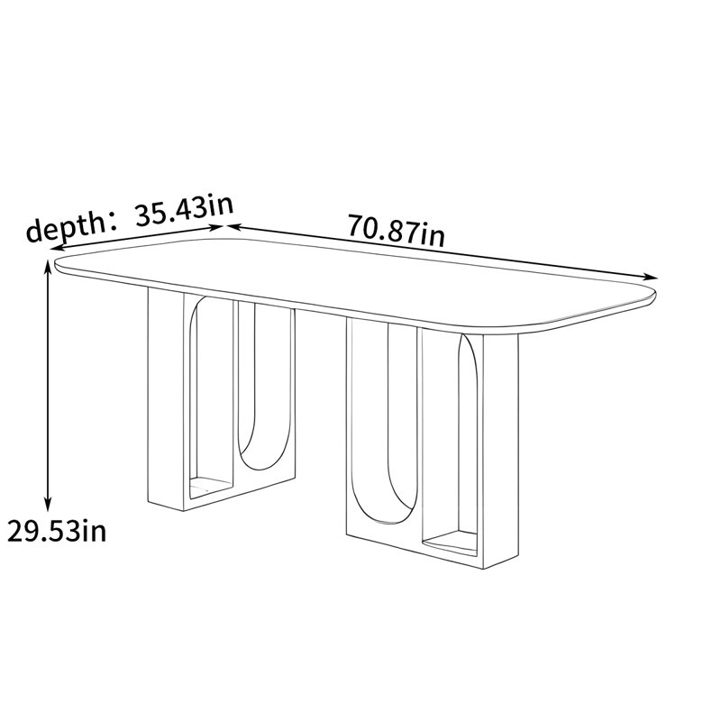 Light luxury rectangular dining table, 29.53"H x 70.87"L x 35.43"W