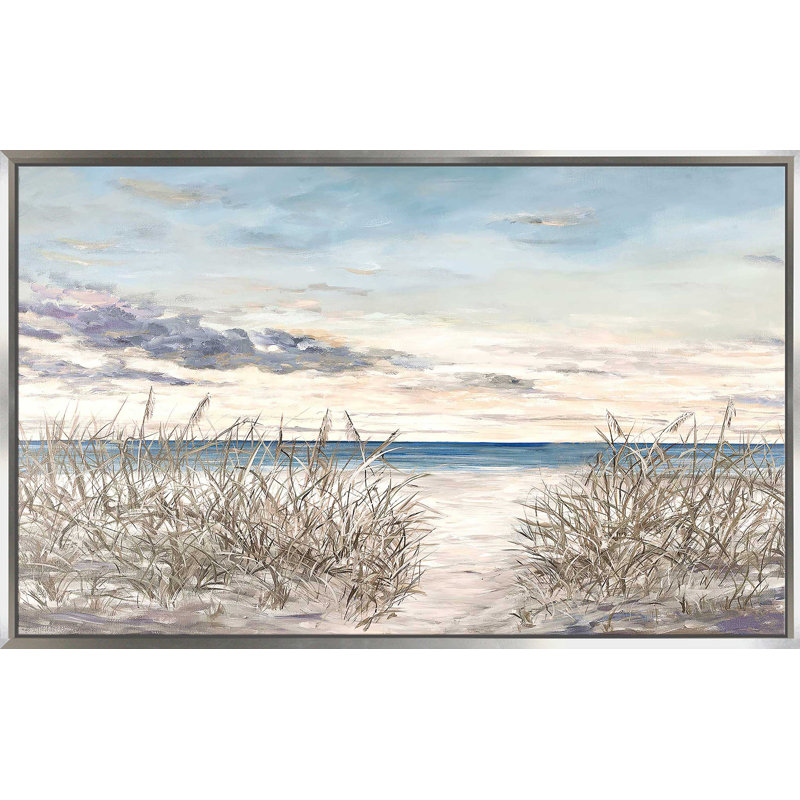 «Peaceful Beaches» par Julie Derice - Peinture, Cadre flottant argent, H 21,5 po x l 33,5 po x P 2 po