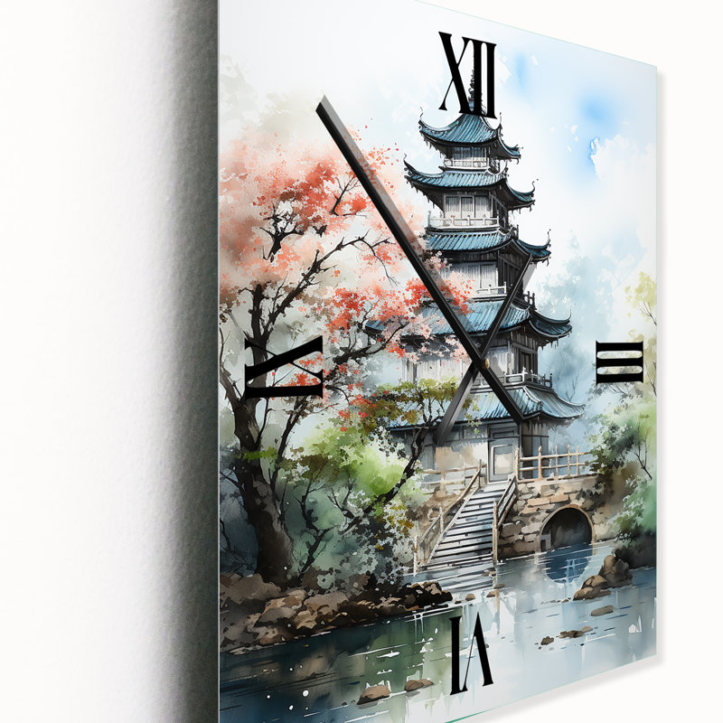 Asian Art Serene Pagoda III - Horloge murale asiatique, H 32 po x l 16 po x P 1 po