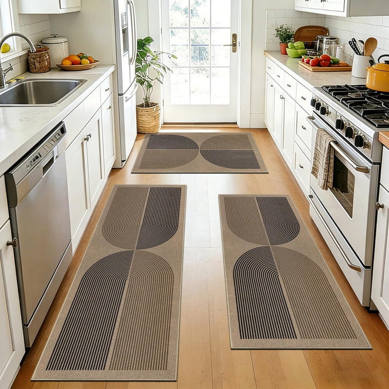 Sets of 3 Kitchen Rugs Non Slip Jute Look Kitchen Mat Set Washable Boho Kitchen Rugs