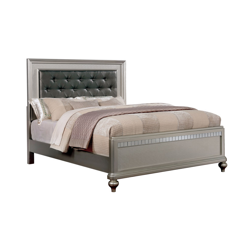 Annistyn Vegan Leather Standard Bed, Silver, Queen