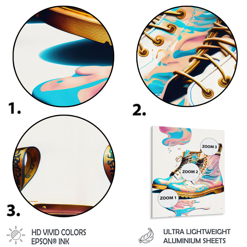 «Pink and Blue Deco Army Shoes I», impression sur toile, H 20 po x l 12 po x P 1 po, Metal