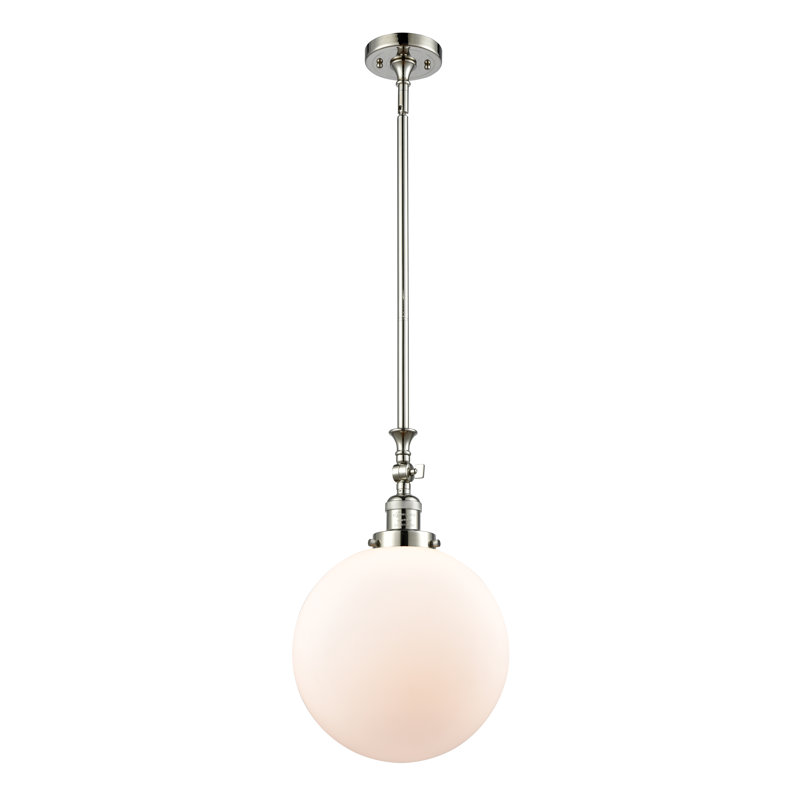 Luminaire suspendu sphère 1 lumière Clermont, Blanc mat, Ampoule non incluse, Nickel poli
