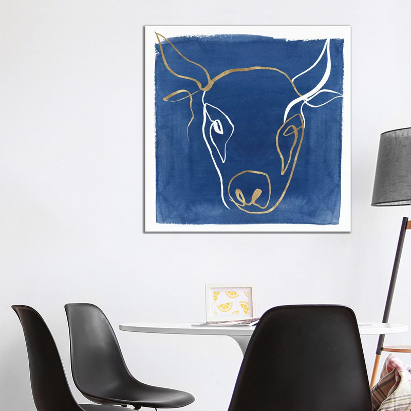 " Indigo Ox " by Isabelle Z, Wrapped Canvas, 37'' H x 37'' W x 1.5'' D, No Mat
