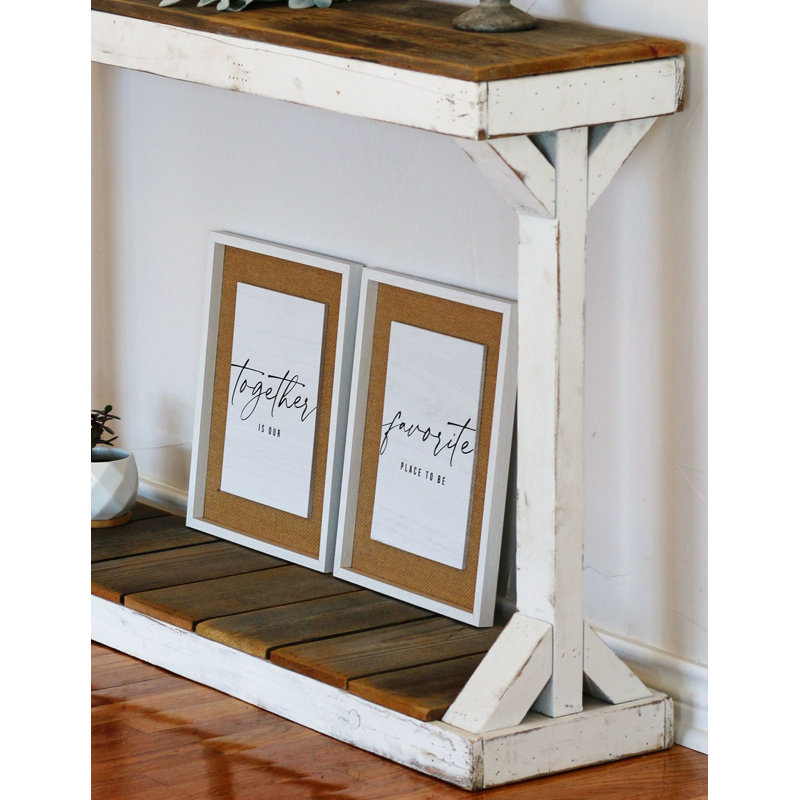 Distressed White and Brown Reclaimed Wood Console Table