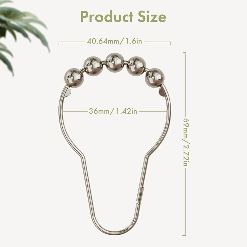 Crochets de rideau de douche, crochets de rideau de douche décoratifs en acier inoxydable antirouille pour tringle de douche pour salle de bain, ensemble de 12, nickel poli