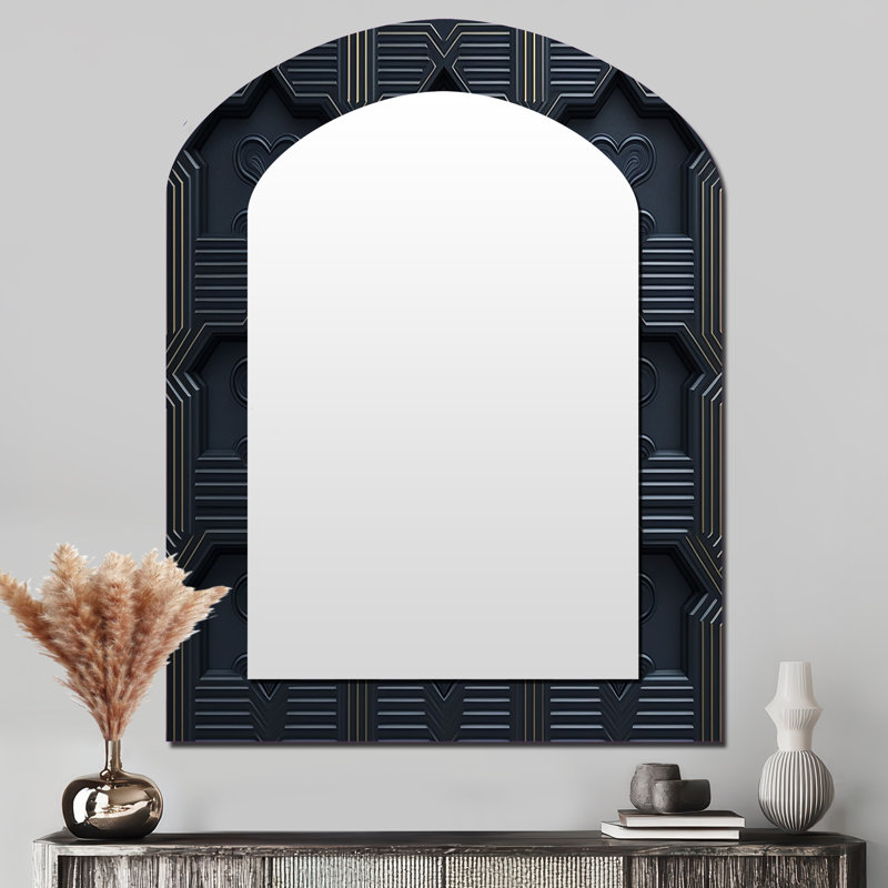 Noir et or rayonnant cœur brillant I - grand miroir mural asymétrique romantique, miroir arche moderne unique, impression d'art en métal