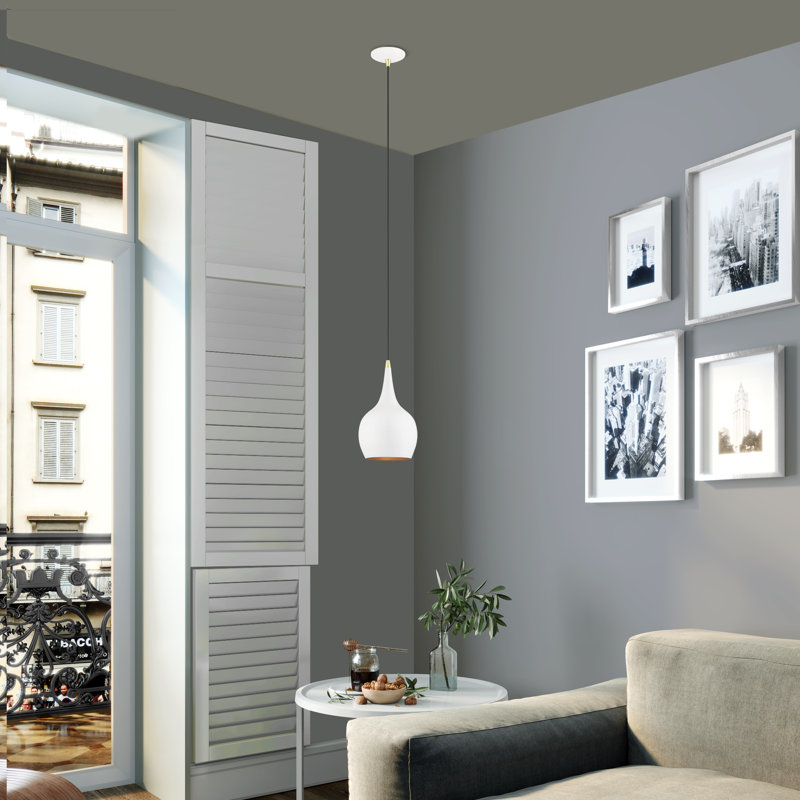 Tanna 1-Light Hardwired Steel Pendant, Shiny White, Shiny White