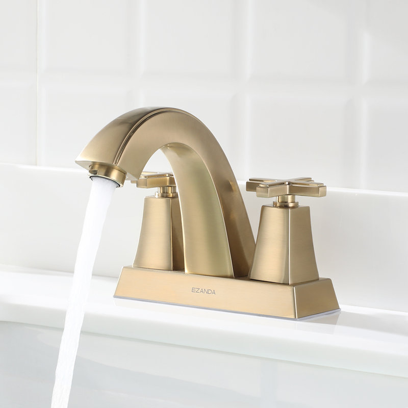 Robinet pour salle de bain à 2 poignées avec ensemble de drain Centreset, Or brossé