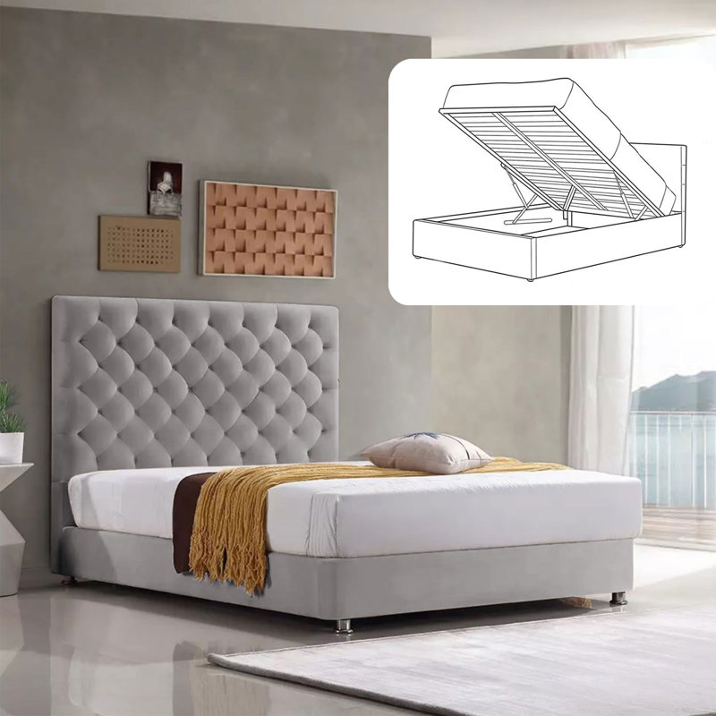 Adriella Upholstered Ottoman Storage Bed, Single (3'), Silver
