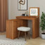 Bureau de coiffeuse avec miroir et lumières, plateau de table et tiroirs, compartiments, tablettes