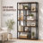 79" Tall Industrial Bookcase with 10 Staggered Shelves, Rustic Brown & Black