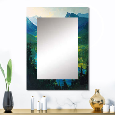 Mountain River Reflections In Rocky Mountains II - montagnes, grand miroir mural traditionnel, impression sur métal