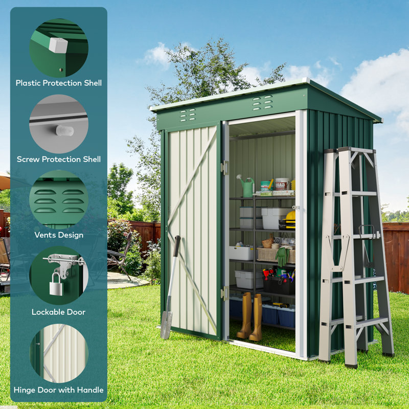 Green Alloy Steel Outdoor Storage Shed with Lockable Door