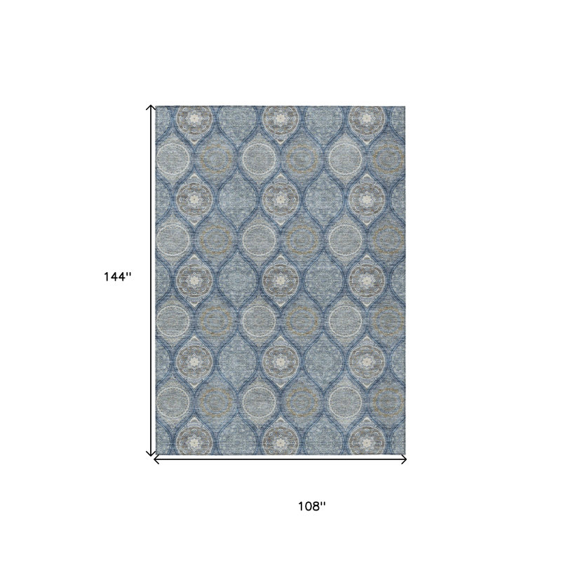 Tapis intérieur / extérieur ivoire et taupe à motif de médaillons floraux 9 pi x 12 pi bleu marine