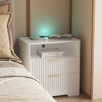 Table de chevet avec commande vocale de nuit et station de charge, table de chevet blanche, profondeur de 23,06 po, pièce de décoration de chambre intelligente, 23,87 po de hauteur, nécessaire