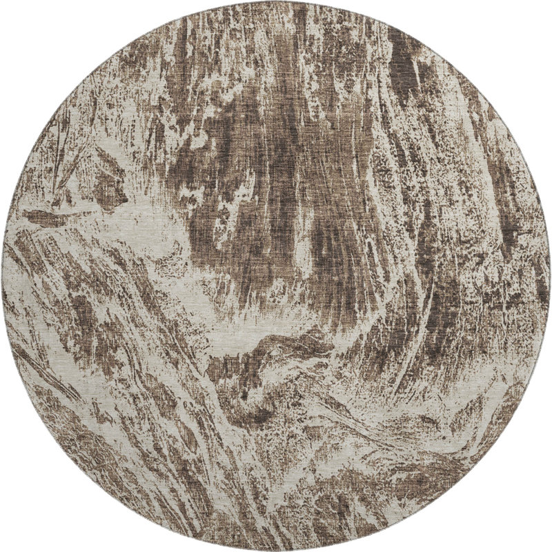 Premium Machine Washable Prisco Brown Rug, Round 8'