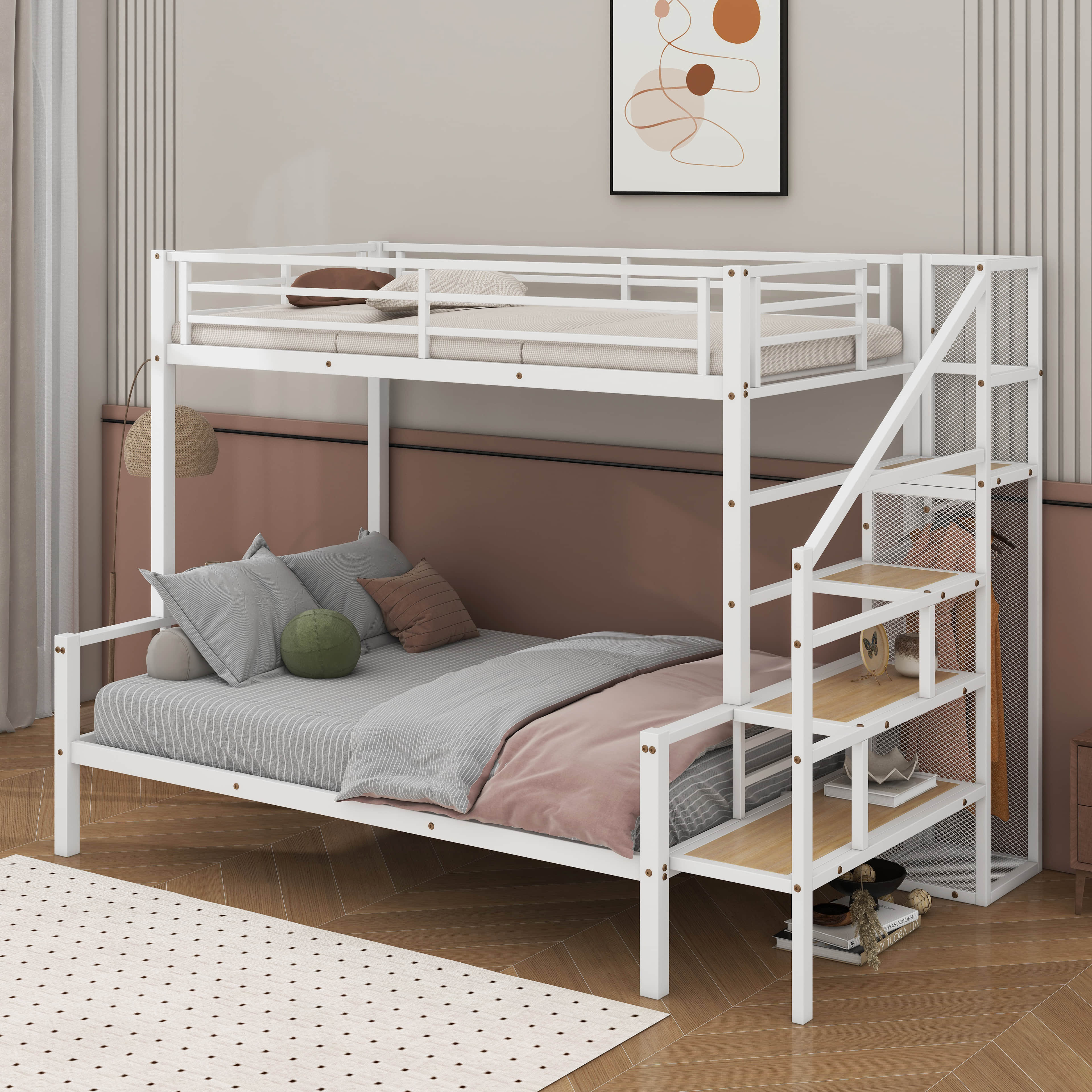 Ivy Bronx Twin Over Full Size Metal Bunk Bed With Storage Staircase And ...