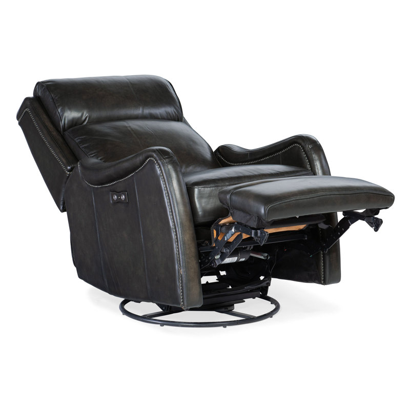 Sulema Leather Swivel Power Recliner, Cuir véritable brun foncé