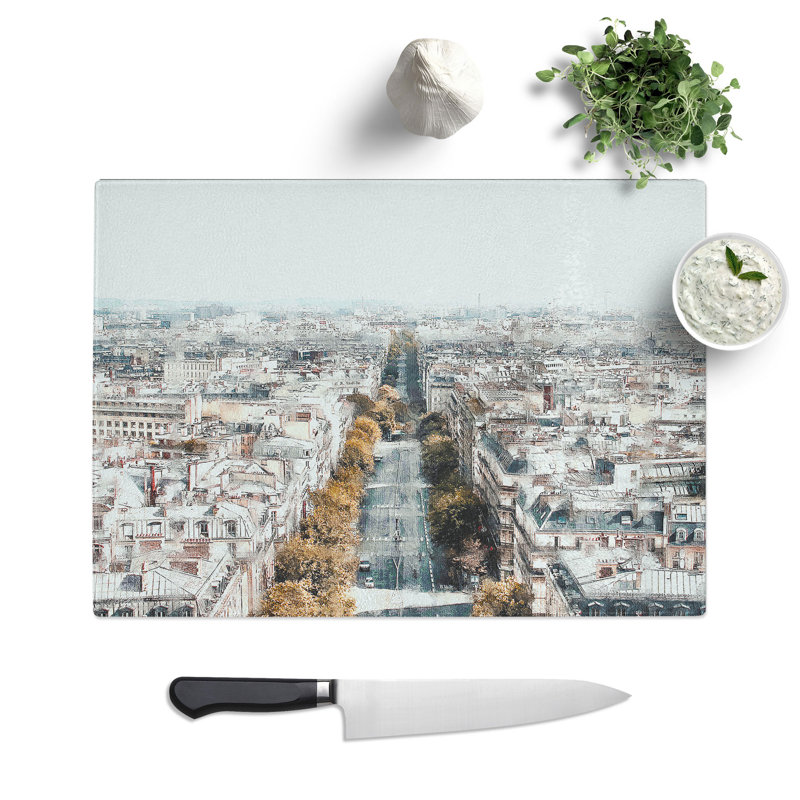 Tempered Glass Road Through the Paris Skyline Chopping Board, 20 cm x 28.5 cm