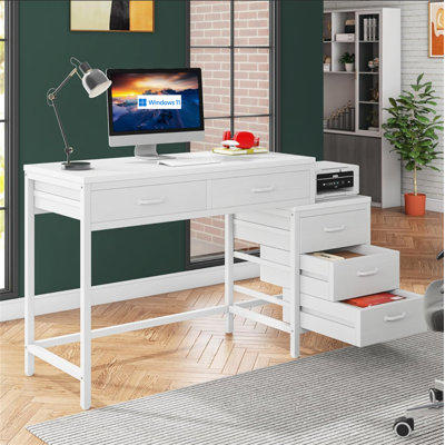 51" Reversible Computer Desk With 5 Drawers And File Cabinet(Not Including Chair)