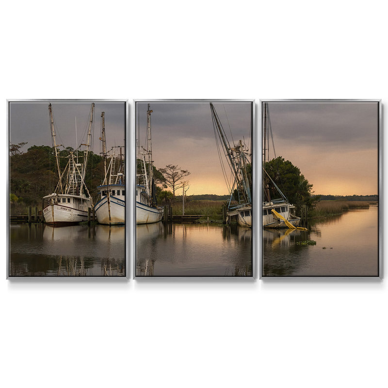 Chalutiers 3 pièces, H 24 po x l 48 po x P 2 po, Argenté