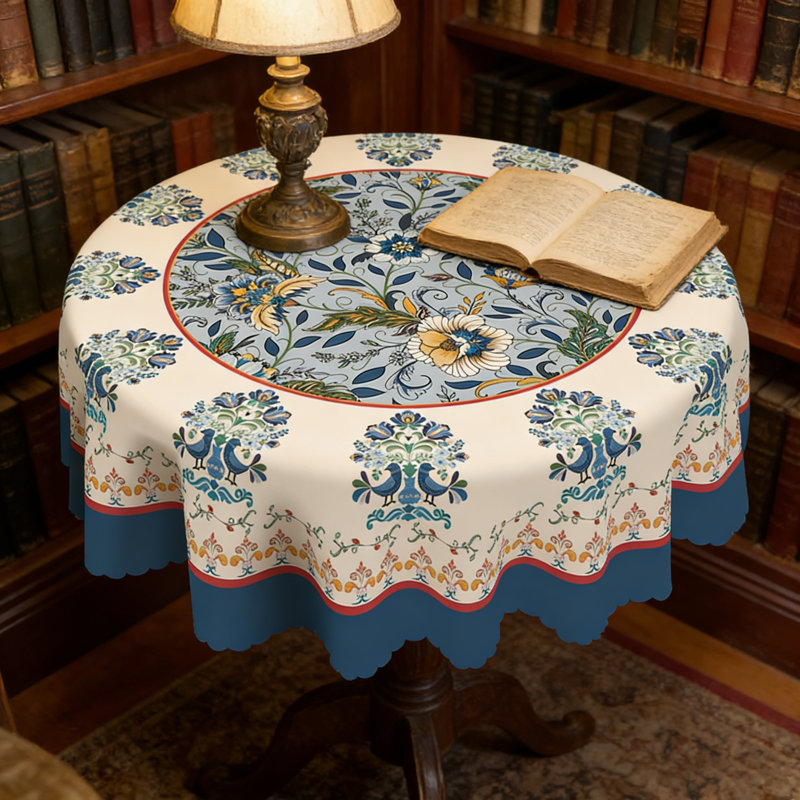 Nappe printemps-été 152 cm ronde, fleurs, housse de table à fleurs pour le dîner de pique-nique