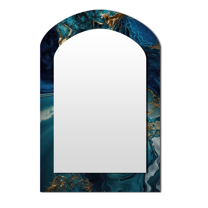 Abstract Geode Turquoise I - Marble Asymmetrical Decorative Mirror, Turquoise Arch Wall Mirror, Printed Metal Art, 43" x 33"