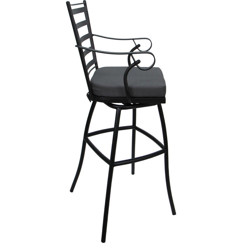 Tabouret de bar d'extérieur très haut avec accoudoirs, Beige, Gris, 30"