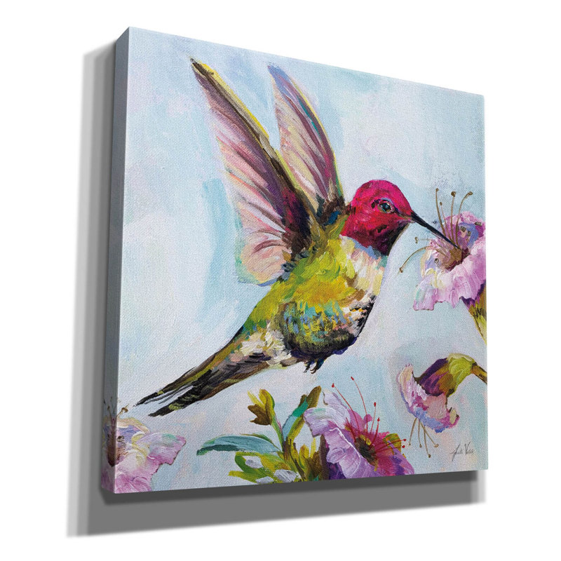«Hummingbird I Florals» par Jeanette Vertentes, art mural sur toile, H 26 po x l 26 po x P 1,5 po