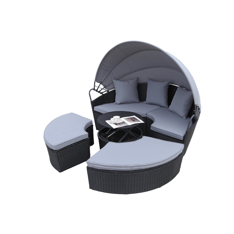Bobbylee Garden Outdoor Rattan Day Bed With Cushions And Raincover, Black