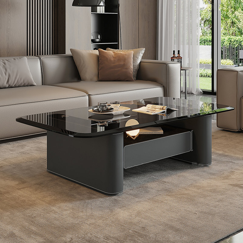 Table basse italienne en verre trempé rectangulaire, H 16,5 po x L 47,2 po x l 23,6 po