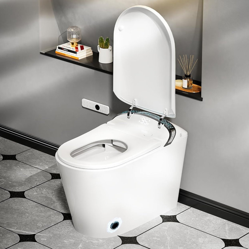 Smart Toilet with Bidet, 17 inch Comfort Seat Height, Auto Open/Close Foot Kick Flush Heated Seat, LED Night Light, 1.28 GPF Multiple Cleaning Modes