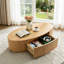 Table basse 47,24 "en panneau de fibres à densité moyenne, table centrale ovale naturelle avec tiroir pour salle familiale-965726826