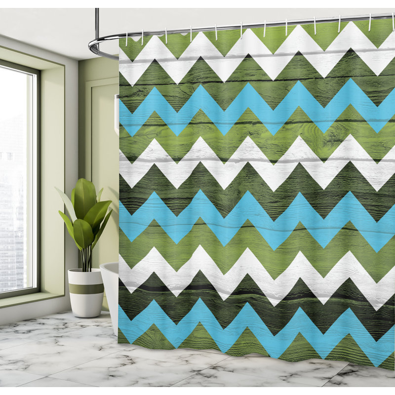 Chevron Shower Curtain with Hooks Included, 75"H x 69"W, Sky Blue