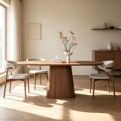 Brown Curved Solid Wood Dining Table