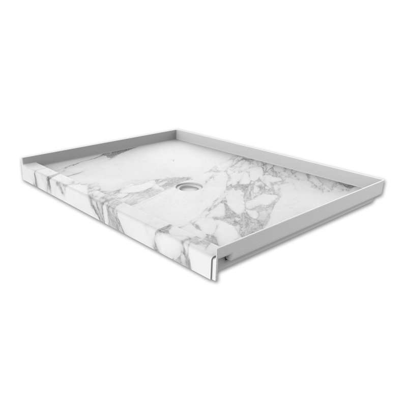 FlexStone® 48"W x 34"D Alcove Shower Base with Center Drain in Calacatta White, Calacatta White