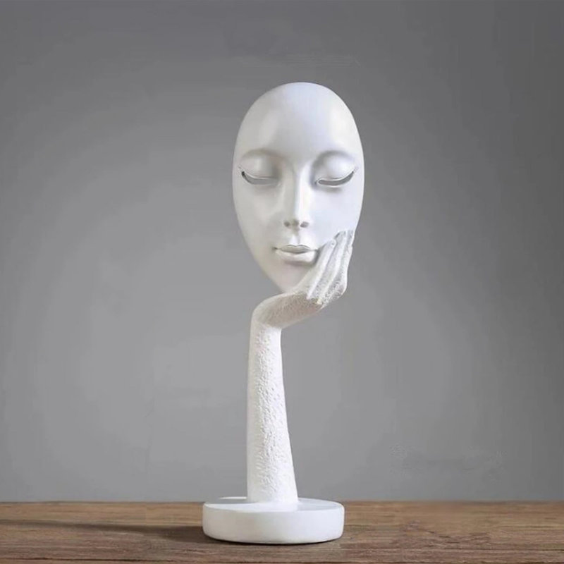 Adsett Face Sculpture, White, 37cm H x 11.5cm W x 11.5cm D