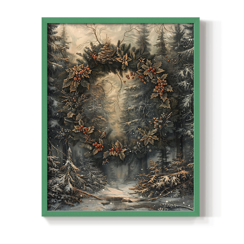 «Christmas Holiday» DCXXVI, reproduction d'art encadrée - bois massif, H 21 po x l 17 po, Vert
