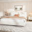Grand lit plateforme tapissier avec deux coussins amovibles, tissu Boucle, blanc-1115663974