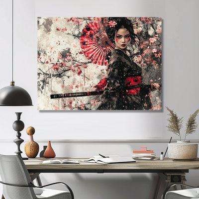 «Samurai japonais, femme en fleurs», art mural japonais