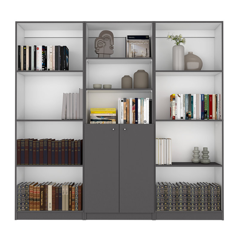 Ensemble de bibliothèque 3 pièces Duette, 74 po avec 11 tablettes et 2 portes, ensemble de salon, armoire