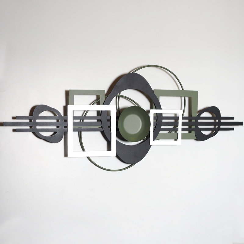 Harmony 39" Black Green Silver Geometric Metal Wall Art