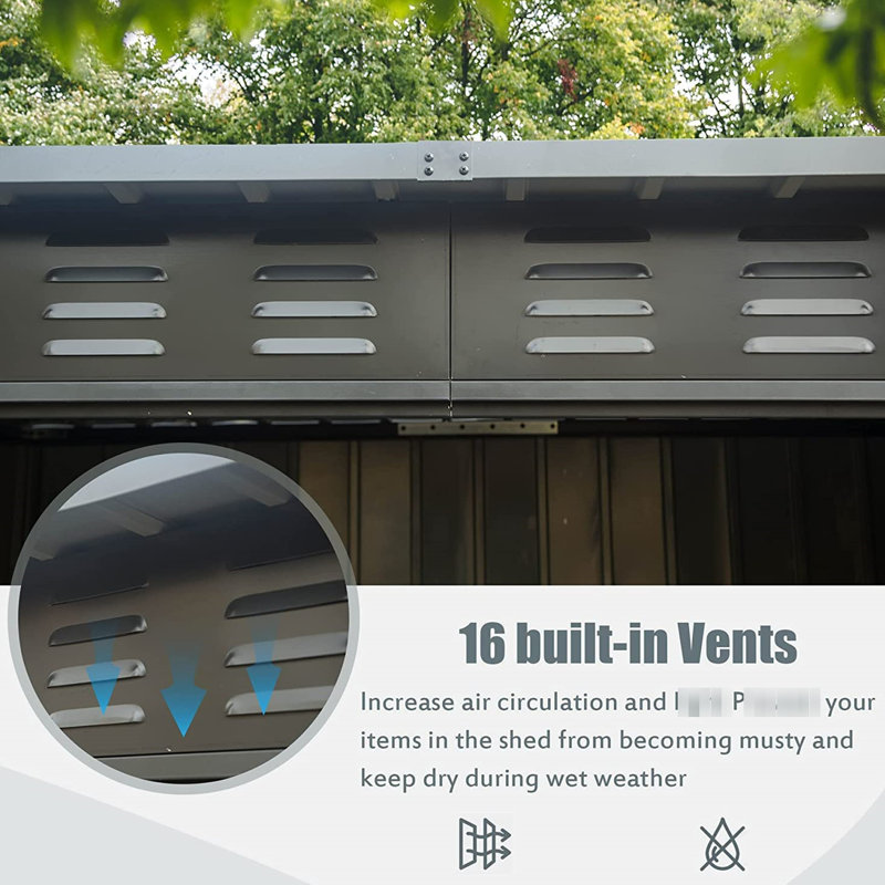 Galvanized Steel Shed With Double Lock System - 6x4ft, Black 6x4ft Metal Waterproof & Ventilation Storage