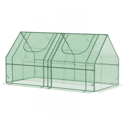 6' X 3' X 3' Portable Greenhouse, Garden Green House With 2 PE/Plastic Covers, Steel Frame And 2 Roll Up Windows, Green