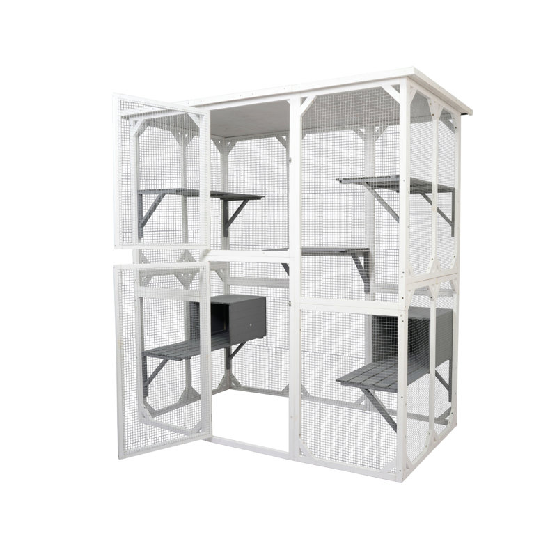 Cage à chat en bois blanc