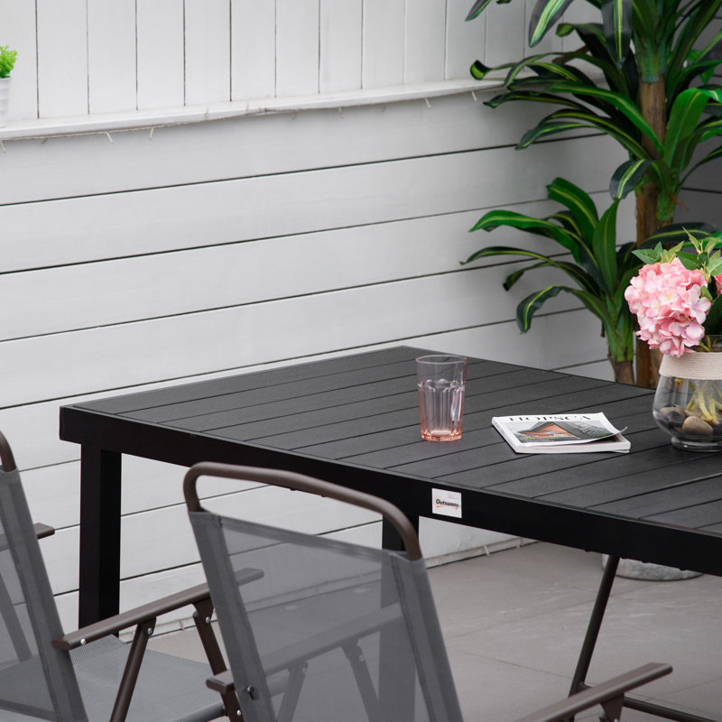 Outdoor Dining Table, Rectangular Garden Table, Black