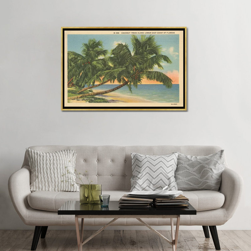 Carte postale de Floride III - impression d'art graphique, Toile encadrée d'or, H 32 po x l 48 po x 1,5 po, Aucun mat
