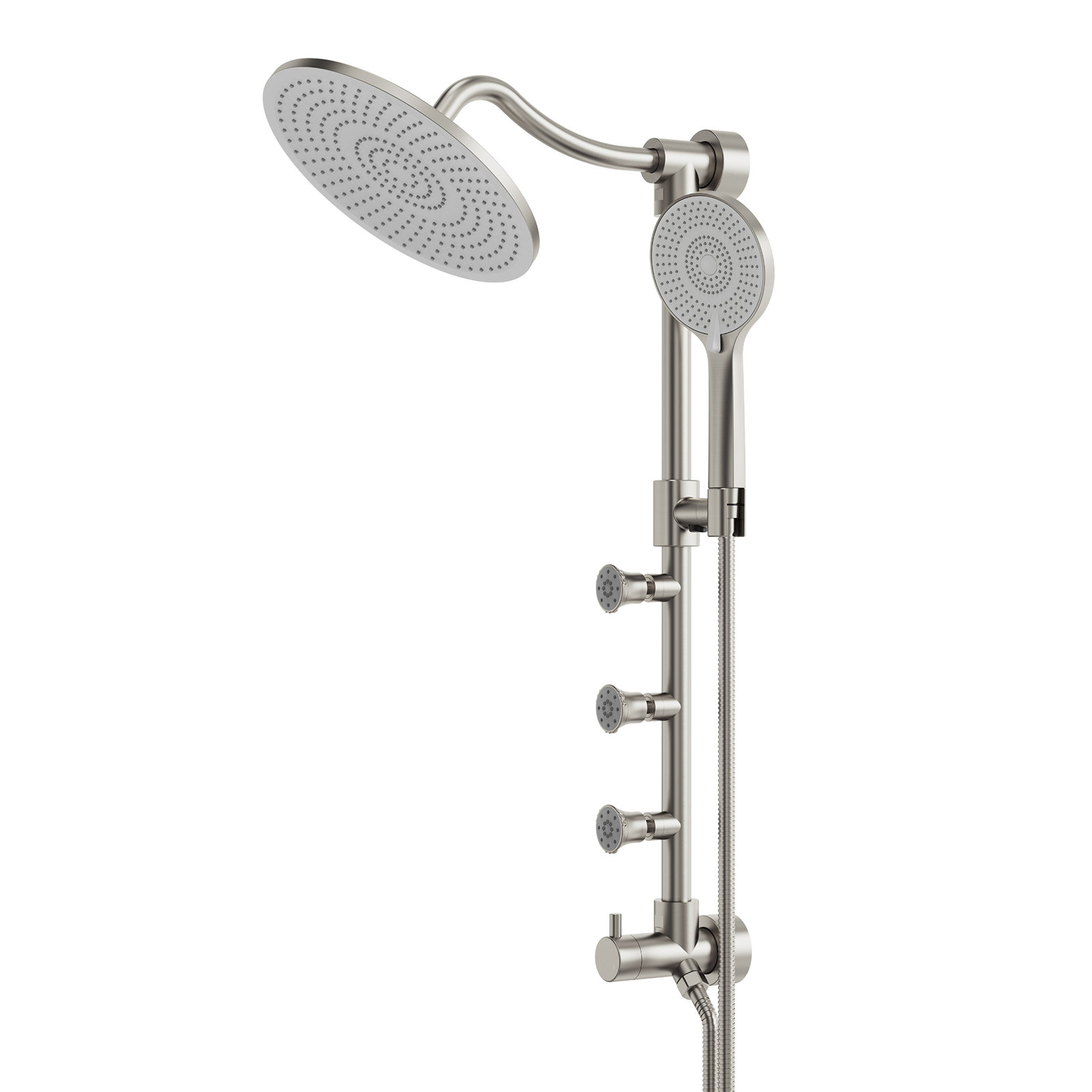 10" Rainfall Shower System with Body Jets, Brushed Nickel
